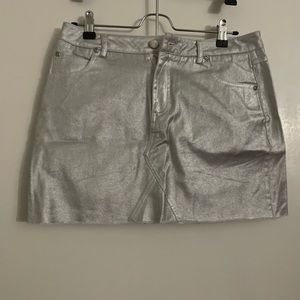 Metallic denim mini skirt